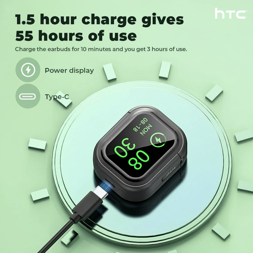 HTC® NE20 Bluetooth 5.4 Earphones With LED Display